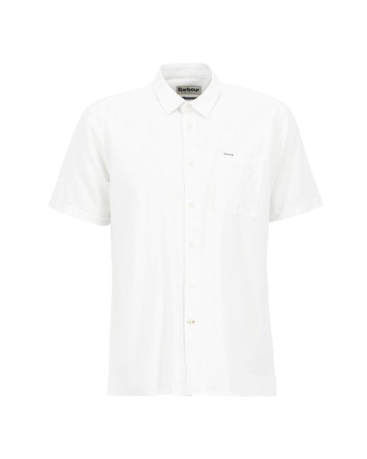 Barbour White Nelson Linen Short Sleeve Shirt for men