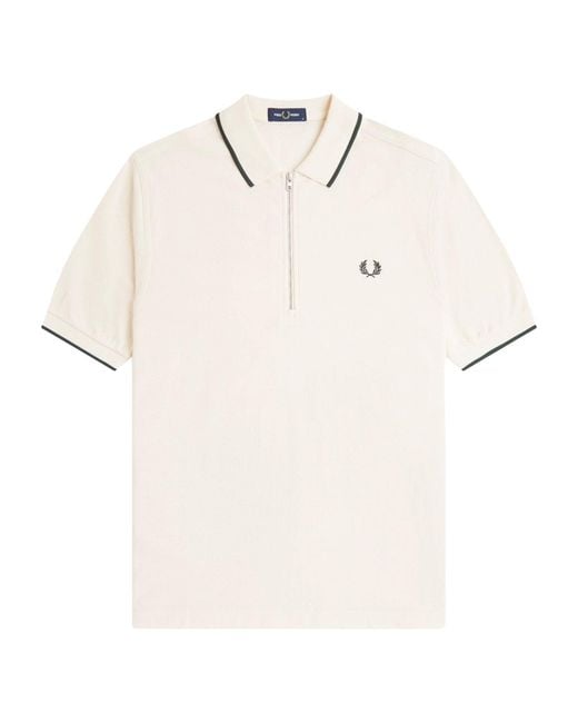 Fred Perry Natural Crepe Pique Zip Neck Polo Shirt for men