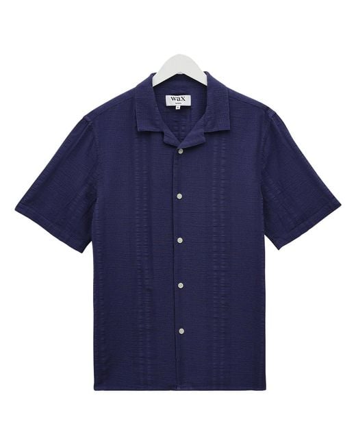 Wax London Blue Didcot Double Weave Seersucker Short Sleeve Shirt for men