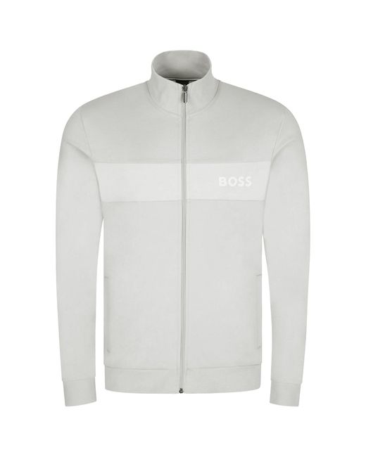 BOSS by HUGO BOSS Cotton Blend Full Zip Track Top in White for Men