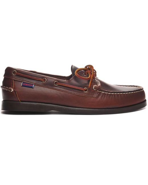 Sebago Docksides Portland Waxed Leather Boat Shoes in Brown for Men | Lyst