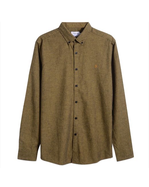 Farah Steen Brushed Cotton Long Sleeve Shirt in Green for Men | Lyst