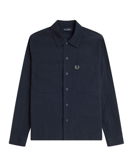 Fred Perry Blue Seersucker Button Through Overshirt for men