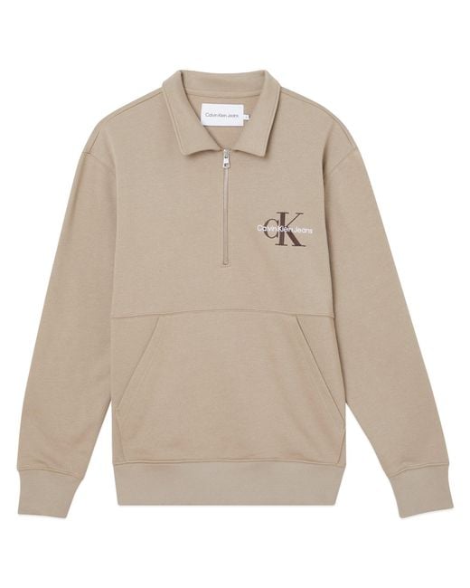 Calvin Klein White Monogram Logo Quarter Zip for men