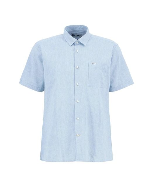 Barbour Blue Nelson Linen Short Sleeve Shirt for men
