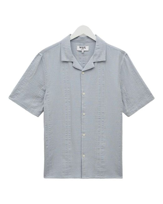 Wax London Blue Didcot Double Weave Seersucker Short Sleeve Shirt for men