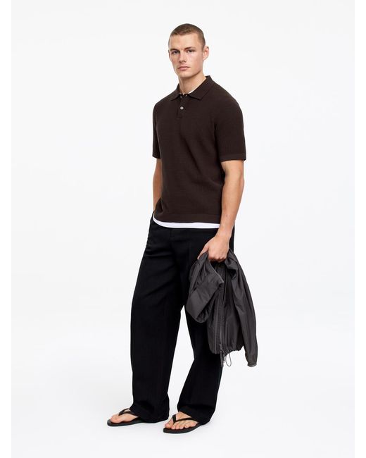 ARKET Black Knitted Cotton Polo Shirt for men