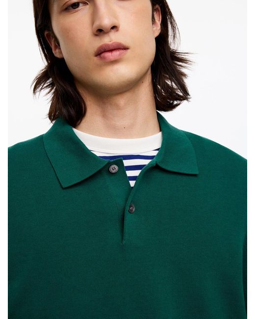 ARKET Green Fine-Knit Polo Shirt for men