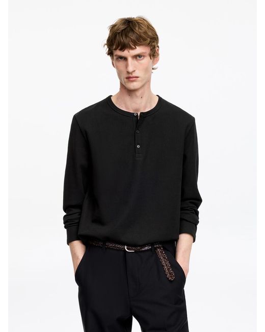 ARKET Black Henley Shirt for men