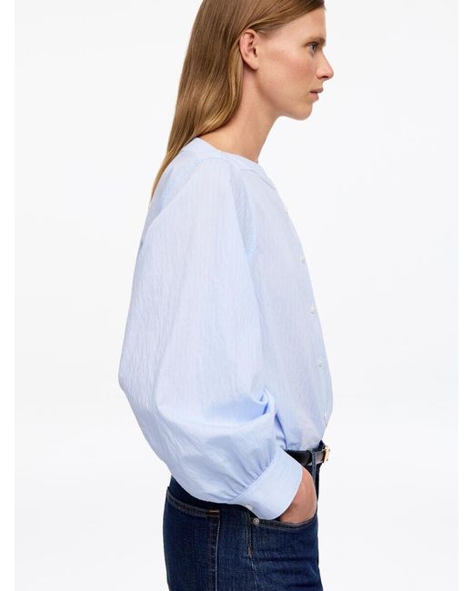 ARKET Blue Boat-Neck Cotton Blouse