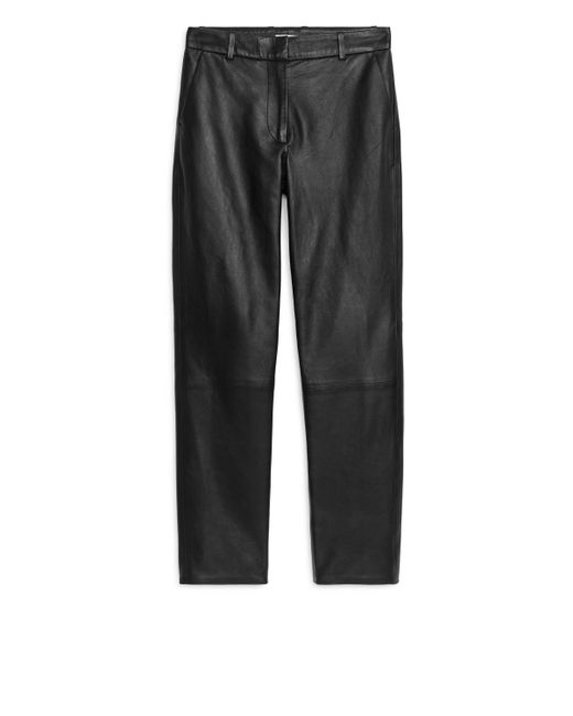 ARKET Black Straight Leather Trousers