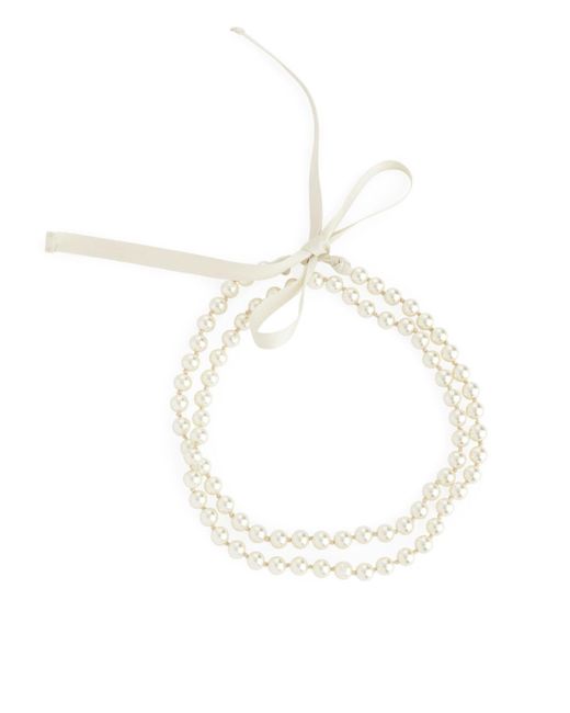 ARKET White Pearl Ribbon-tie Necklace