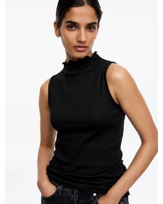 ARKET Black Mock-Neck Ribbed Top