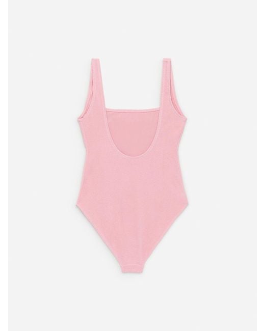 ARKET Pink Crinkle Square Neck Swimsuit
