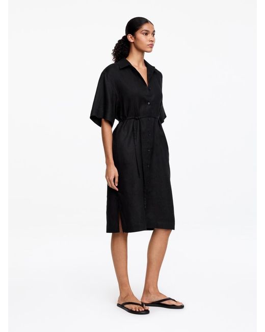 ARKET Black Linen Shirt Dress