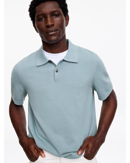 ARKET Blue Fine-Knit Polo Shirt for men