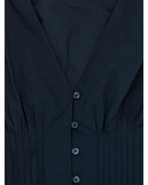 ARKET Blue Bubble-Hem Pintuck Top