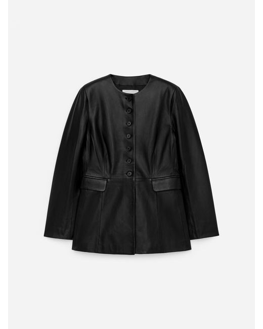ARKET Black Collarless Leather Blazer