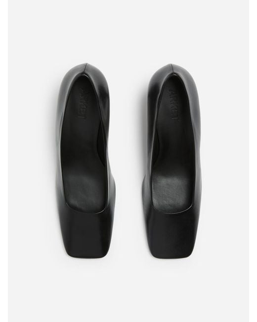 ARKET Black Square-Toe Leather Pumps