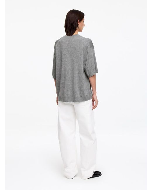 ARKET Gray Silk Blend V-Neck Top
