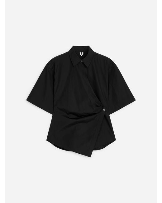 ARKET Black Cotton Wrap Shirt