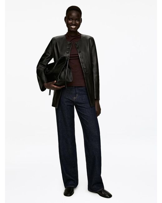 ARKET Brown Rib Mock-Neck Top