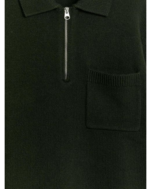 ARKET Green Knitted Wool Zip Polo Shirt for men