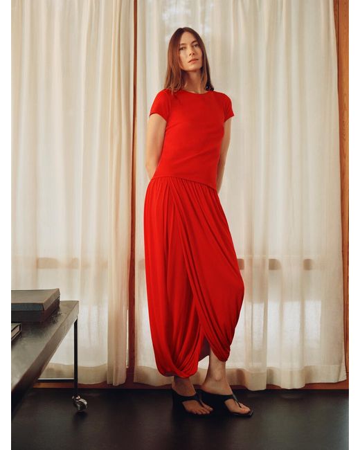 ARKET Red Draped Midi Skirt
