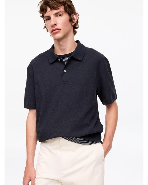 ARKET Blue Cotton Linen Polo Shirt for men