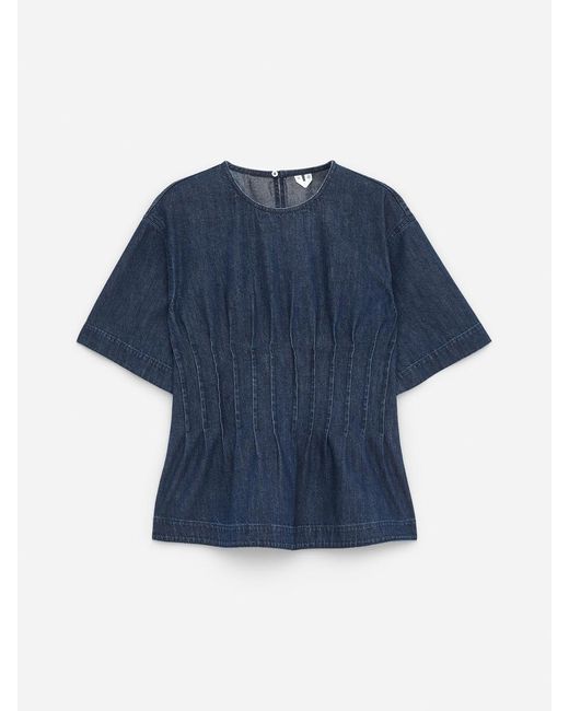 ARKET Blue Pleated Denim Top