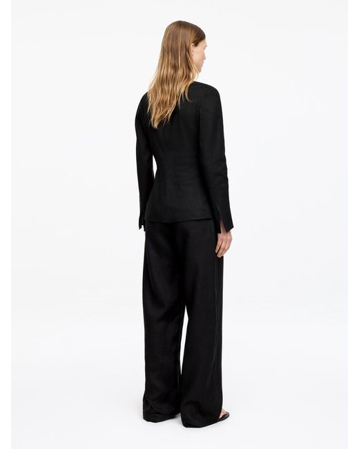 ARKET Black Linen Blend Wrap Blouse