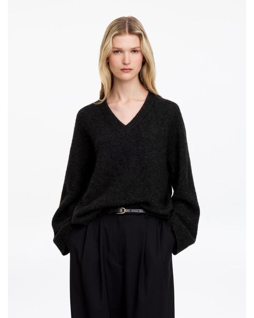 ARKET Black Alpaca-Wool Blend V-Neck Jumper
