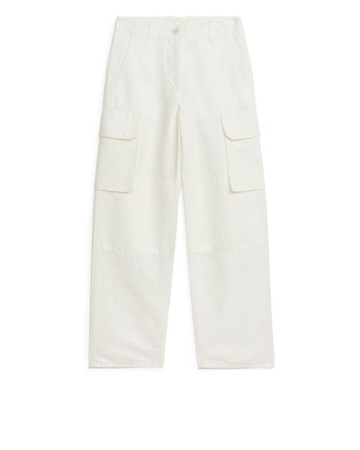 ARKET White Linen Blend Cargo Trousers