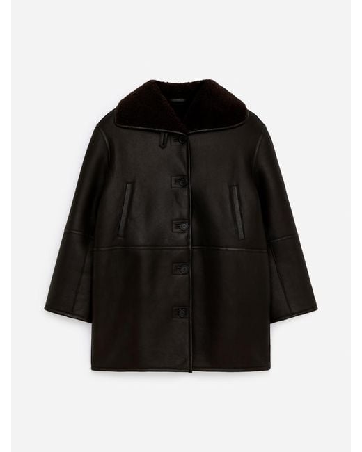 ARKET Black Shearling-Lined Leather Jacket