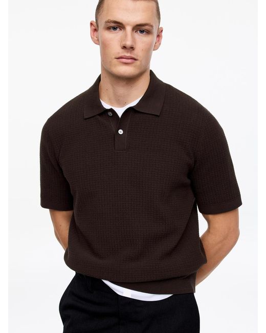 ARKET Black Knitted Cotton Polo Shirt for men