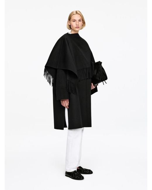 ARKET Black Doublé Wool-Blend Cape Coat