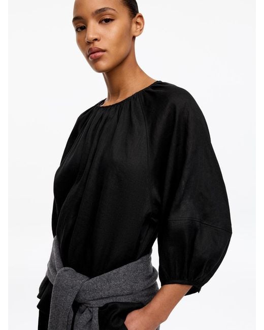 ARKET Black Gathered Linen Blouse