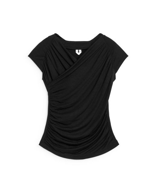 ARKET Black Wrap Top