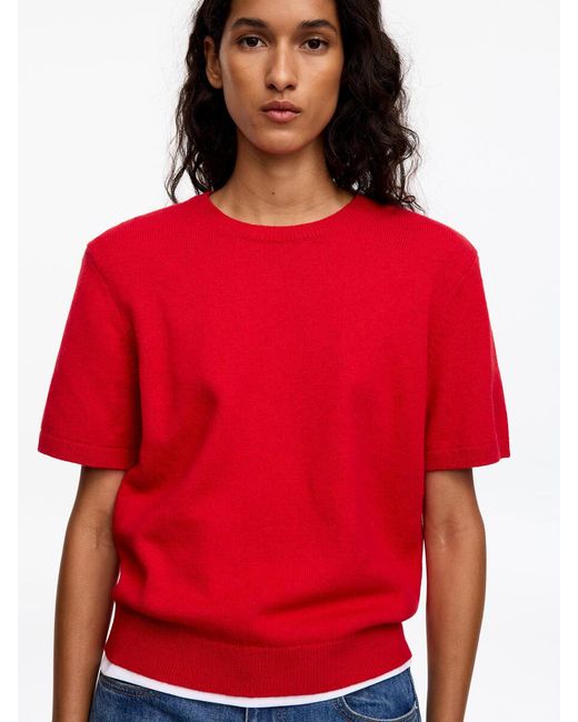 ARKET Red Short-Sleeve Wool-Cotton Jumper