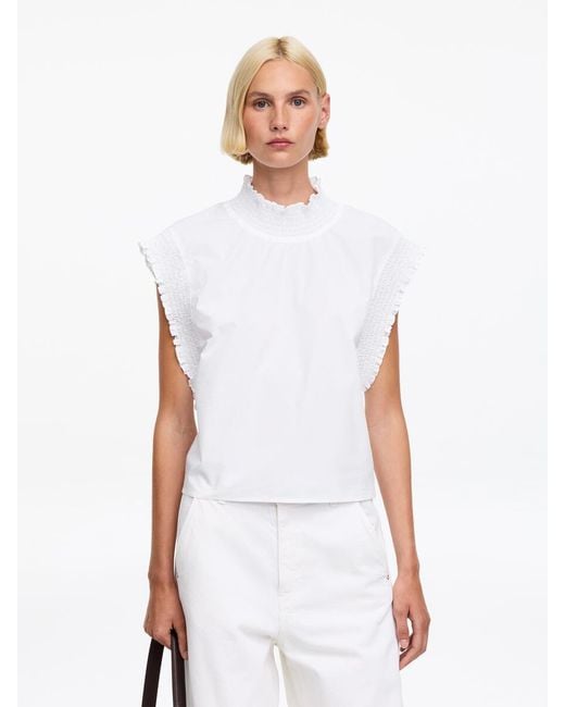 ARKET White Smocked Cotton Poplin Top
