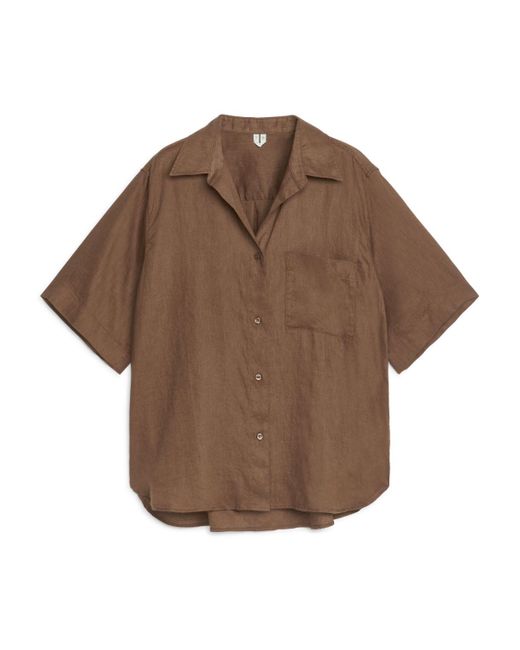ARKET Brown Linen Resort Shirt