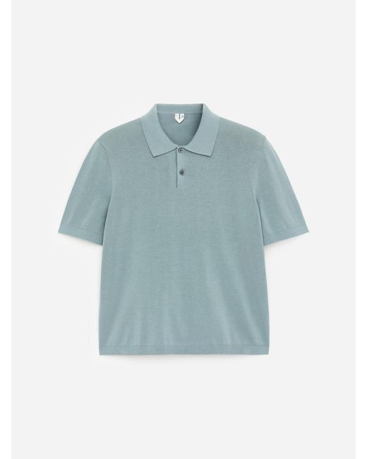 ARKET Blue Fine-Knit Polo Shirt for men