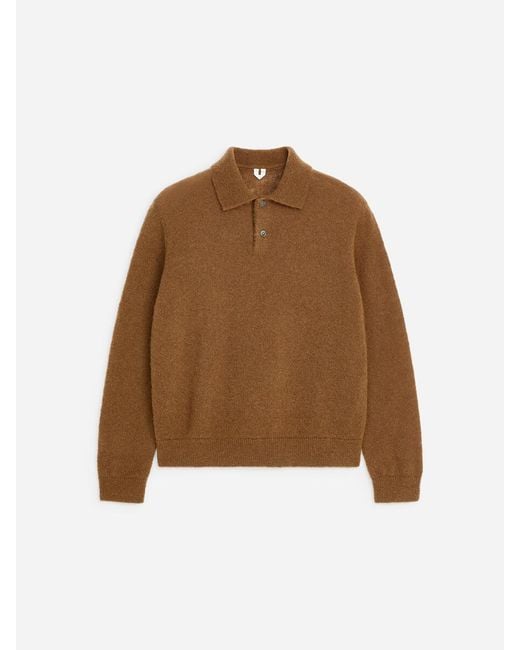 ARKET Brown Knitted Wool Blend Polo Shirt for men