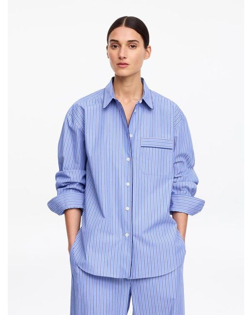 ARKET Blue Contrast-Piping Cotton Shirt