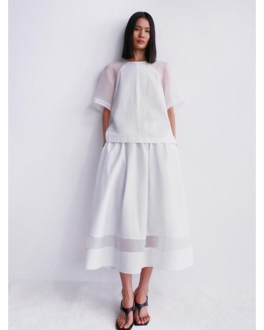 ARKET White Organza Panel Midi Skirt