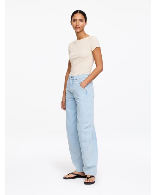 ARKET Blue Boat-Neck Stretch T-Shirt