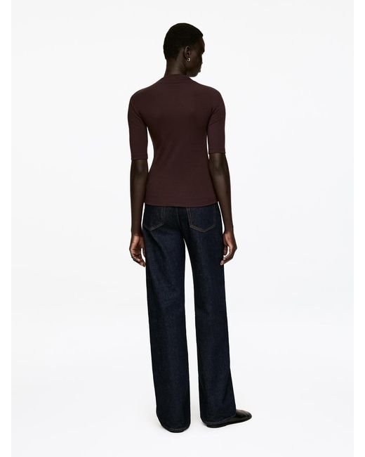 ARKET Brown Rib Mock-Neck Top