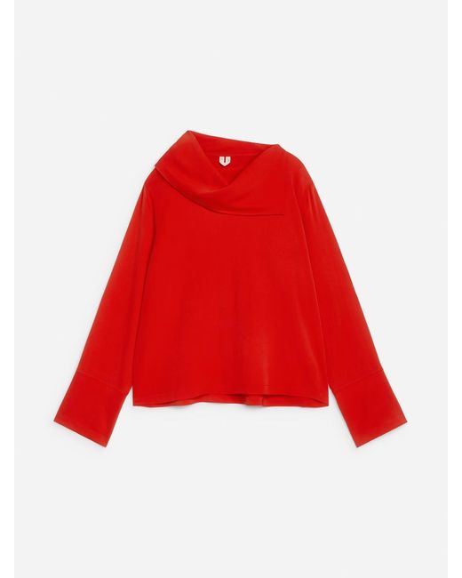 ARKET Red Fold-Collar Blouse