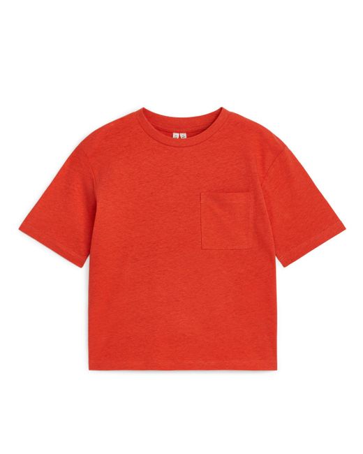 ARKET Red Loose Fit Linen Blend T-shirt