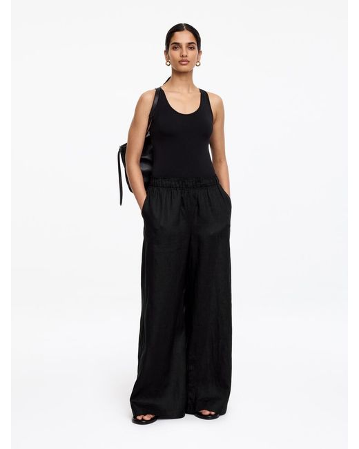 ARKET Black Wide Linen Trousers